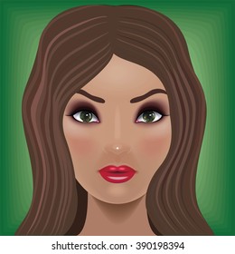 Portrait of a beautiful Hispanic girl with makeup. vector EPS 10