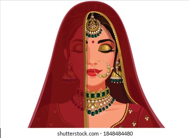 Portrait of Beautiful Indian Bride face with closed eyes