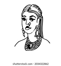 portrait of a beautiful Indian girl with festive decorations. A hand-drawn sketch. Vector illustration