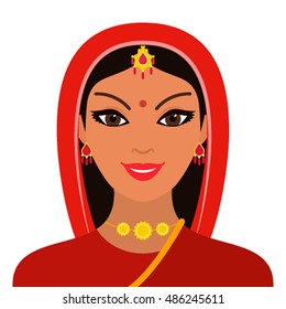 Portrait Beautiful Indian Woman Flat Vector Stock Vector (Royalty Free ...