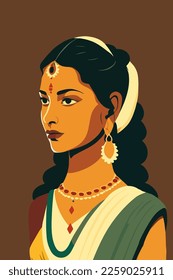 Portrait of a beautiful Indian woman in traditional costume. Vector illustration. wall art print poster