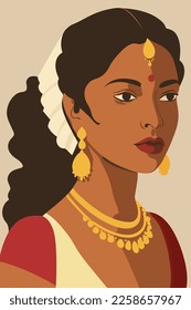 Portrait of a beautiful Indian woman. Vector illustration in retro style. wall art print poster