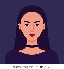 Portrait of a beautiful informal young woman with piercing and choker. Avatar for social media. Vector illustration