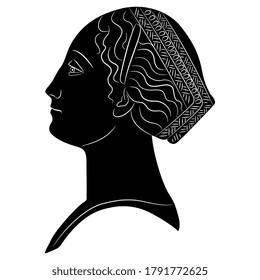 Portrait of a beautiful lady. Female profile. Italian Renaissance woman. Black and white silhouette.