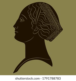 Portrait of a beautiful lady. Female profile. Italian Renaissance woman. Monochrome silhouette.