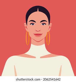 Portrait of a beautiful Latin American woman. Avatar for social media. Bright vector illustration in flat style.