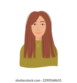 Retrato de una hermosa mujer latinoamericana de fondo rojo. Avatar para los medios sociales. Diversidad. Ilustración vectorial brillante en estilo plano.