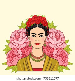 Portrait Beautiful Mexican Girl Ancient Clothes Stock Vector (Royalty ...