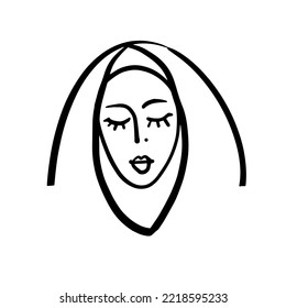 Portrait of a beautiful Oriental woman. Avatar. A simple icon. Vector doodle illustration.