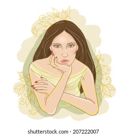Portrait of a beautiful pensive brunette