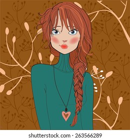 the portrait of the beautiful redhair girl.