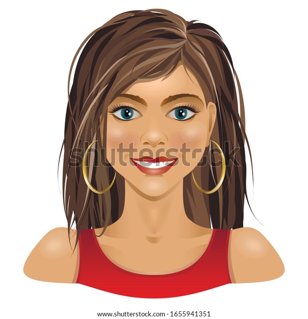 Portrait Beautiful Smiling Brunette Young Women Stock Vector (Royalty ...