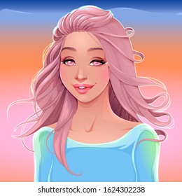 Portrait of a beautiful smiling girl. Vector cartoon illustration.