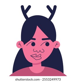 Retrato de una hermosa niña de España con un traje de ciervo de Navidades, celebrando Navidades. СPersonaje de Navidades infantiles. Ilustración vectorial plana en estilo de dibujos animados.