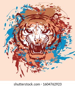 Portrait of beautiful tiger and watercolor template for fashion clothes, textiles, prints, t-shirt design.