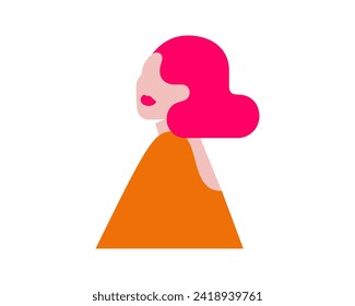 Retrato de mujer hermosa con peinado de los años 30. Silueta de una mujer con piel blanca y pelo rosado. Muchacha fuerte y valiente para el Día Internacional de la Mujer. Ilustración del vector