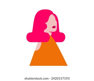 Retrato de mujer hermosa con peinado de los años 60. Silueta de una mujer con piel blanca y pelo rosado. Muchacha fuerte y valiente para el Día Internacional de la Mujer. Ilustración del vector