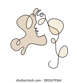 Portrait of a beautiful woman Abstract minimalistic linear sketch. Woman's face. Vector hand drawn illustration, Continuous line drawing