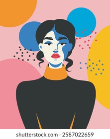 Portrait of beautiful woman. Abstract vector wall drawings banner. Modern minimalistic flat style illustrations for interior and web design. Avatar for social network. Feminism concept. Women's day