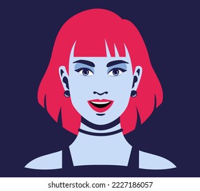 Portrait of a beautiful woman. Avatar for social media. Bright vector illustration in flat style. Fashion woman in style pop art. Social Media Avatar.