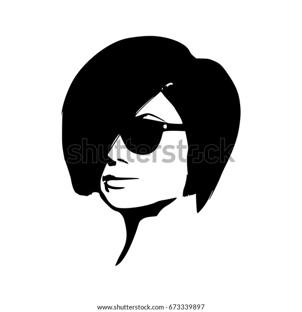 Portrait Beautiful Woman Black Sunglasses Short Stock Vector Royalty Free
