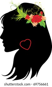 Portrait of beautiful woman with bouquet in hair. Vector