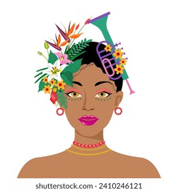 Retrato de una mujer hermosa vestida con ropa de carnaval brasil . ilustración vectorial