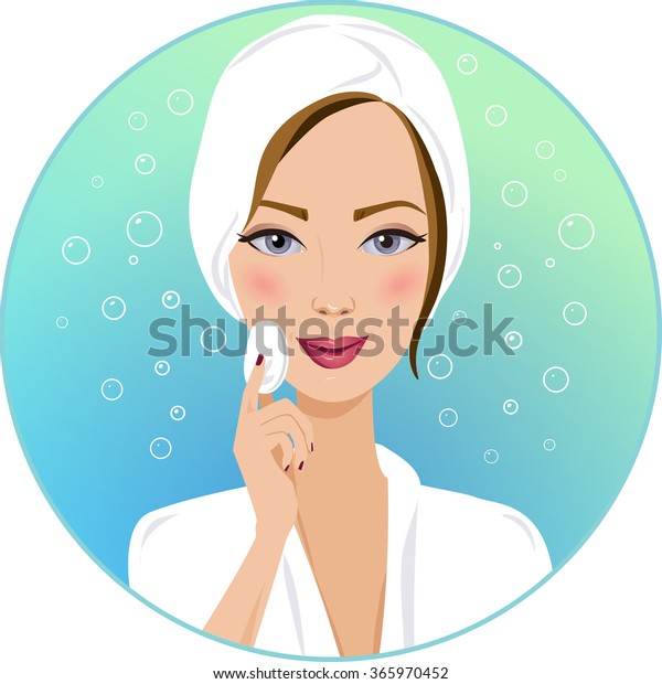 Portrait Beautiful Woman Cleaning Her Face Stock Vector Royalty Free