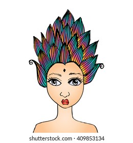 Portrait of a beautiful woman. Doodle style