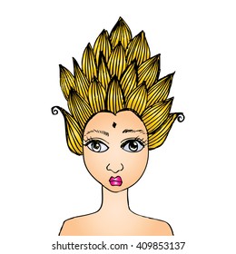 Portrait of a beautiful woman. Doodle style