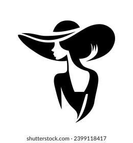 Retrato de una hermosa mujer con un elegante sombrero de paja ancha de estilo minimalista. Muchacha con vestido. Ilustración vectorial de alta moda.