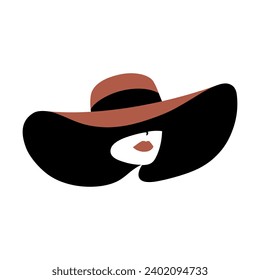 Retrato de una hermosa mujer con un elegante sombrero de paja ancha de estilo minimalista. Jovencita con labios pintados. Ilustración vectorial de alta moda.