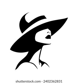 Retrato de una hermosa mujer con un elegante sombrero de paja ancha de estilo minimalista. Muchacha con vestido. Ilustración vectorial de alta moda.