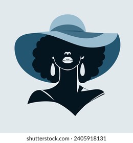 Retrato de una hermosa mujer con un elegante sombrero de paja ancha de estilo minimalista. Joven con 
aretes. Ilustración vectorial de alta moda.