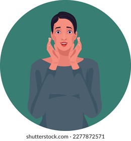 portrait of a beautiful woman excitement vector illustration in flat style