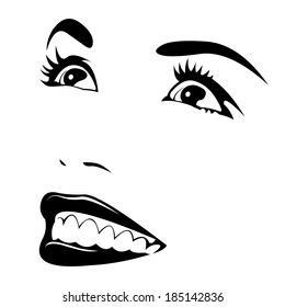 Portrait of beautiful woman face looking up daydreaming. Easy editable layered vector illustration. 