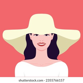 Portrait of a beautiful woman in a hat. Abstract elegant woman. Smiling female face.Vector illustration