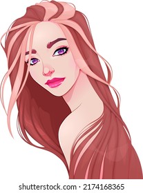 Portrait of a beautiful woman with long hair. Vector isolated character.