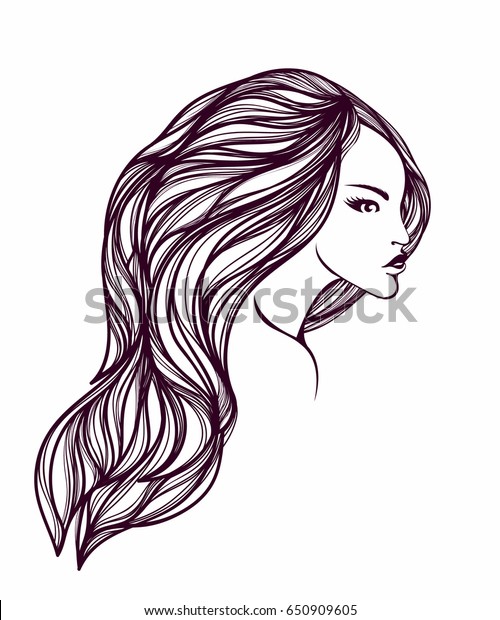 Portrait Beautiful Woman Long Wavy Hairvector Stock Vector (Royalty ...