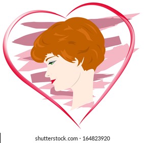 Portrait of a beautiful woman in the loop of the heart