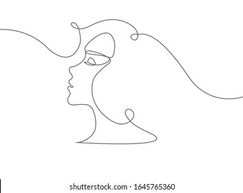 Portrait of a beautiful woman in one line. Vector illustration in minimalism style.