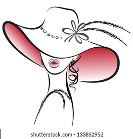 portrait of the beautiful woman in red hat with a flower