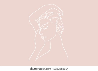 Portrait of a beautiful woman side view. Continuous line drawing.