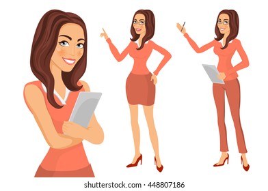 portrait of beautiful woman standing with arms folded. Business Girl. young women in elegant office clothes art vector art