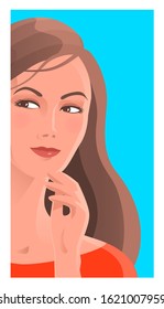 Portrait of a beautiful woman. A thoughtful look. Makes a choice or decision. Reflects on the love of a man, on creating a family. Vector illustration