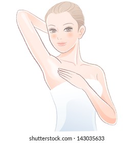 Portrait of Beautiful woman touching her underarm.File contains Gradients, Transparency, Blending Tooll(expanded).