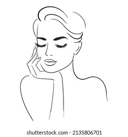 Portrait of a beautiful woman.Beauty Logo. Vector illustration. Hand drawing style.