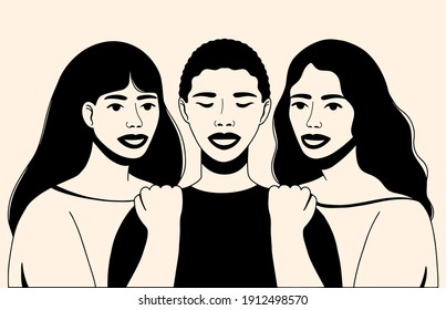 Portrait of beautiful women different nationalities and cultures. Happy International Women's Day. Different ethnicity women. Women friendship concept, movement to empower women. Vector illustration.