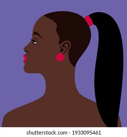 Retrato de una hermosa joven africana, mostrado en perfil. Avatar. Ilustración vectorial en un estilo plano.