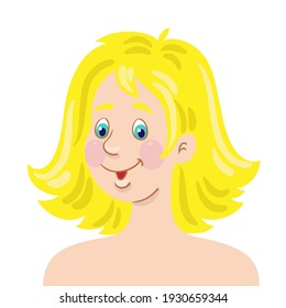 Portrait of a beautiful young blonde. In cartoon style. Isolated on white background. Vector flat illustration